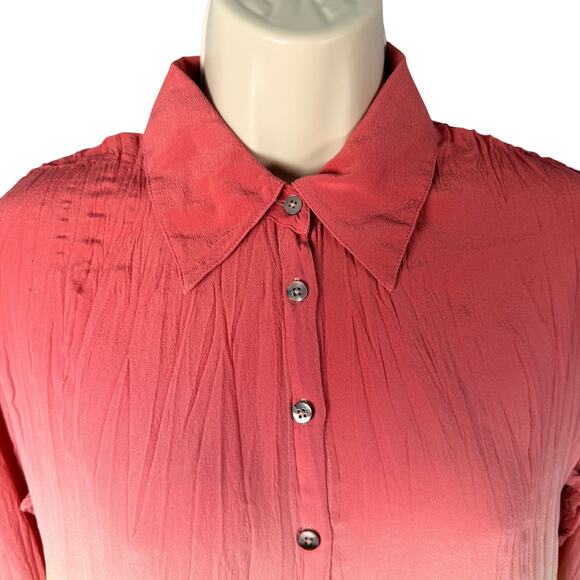 J Jill Top Womens XXSP 2XS Petite Pink Yellow Ombre Silk Crinkle Button Up - Picture 2 of 16